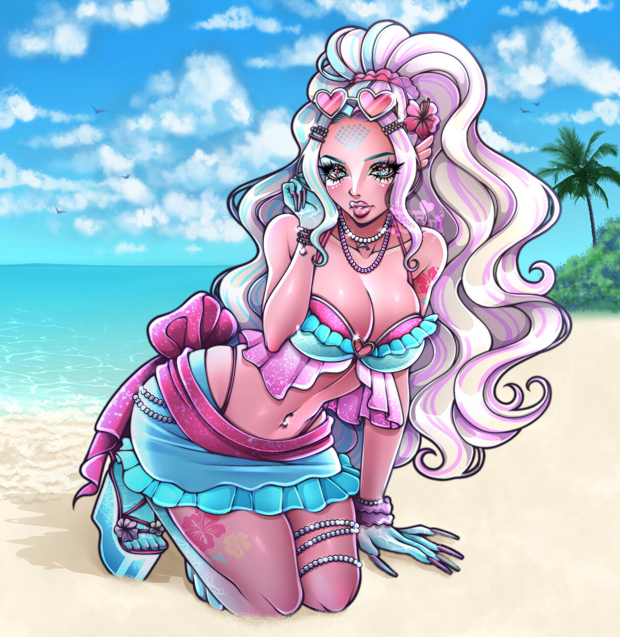 Lagoona Blue - A cute mashup of Monster High and Gyaru sub-fashion, based from @makiniart &#39;s original &quot;Gyaru Lagoona&quot; design.