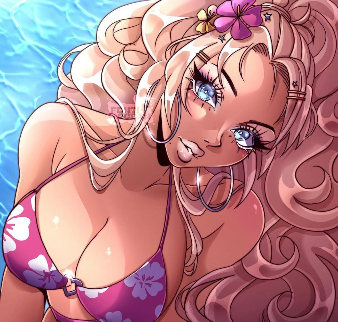 &quot;Kotori&#39;s Beach Episode&quot; - A quick rendered piece of my original gyaru-inspired OC, Kotori.