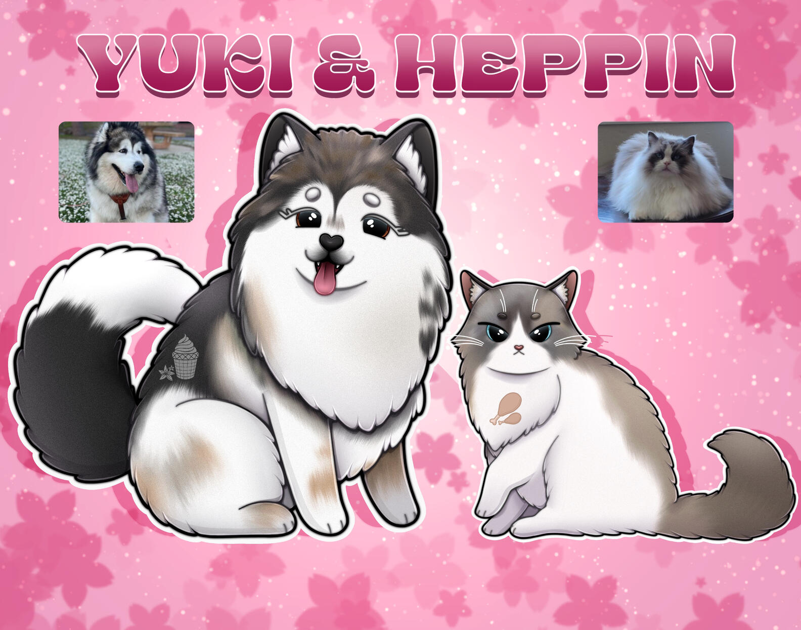 Two beautiful floofs, Yuki &amp; Heppin, drawn for @ladypisces94 on IG